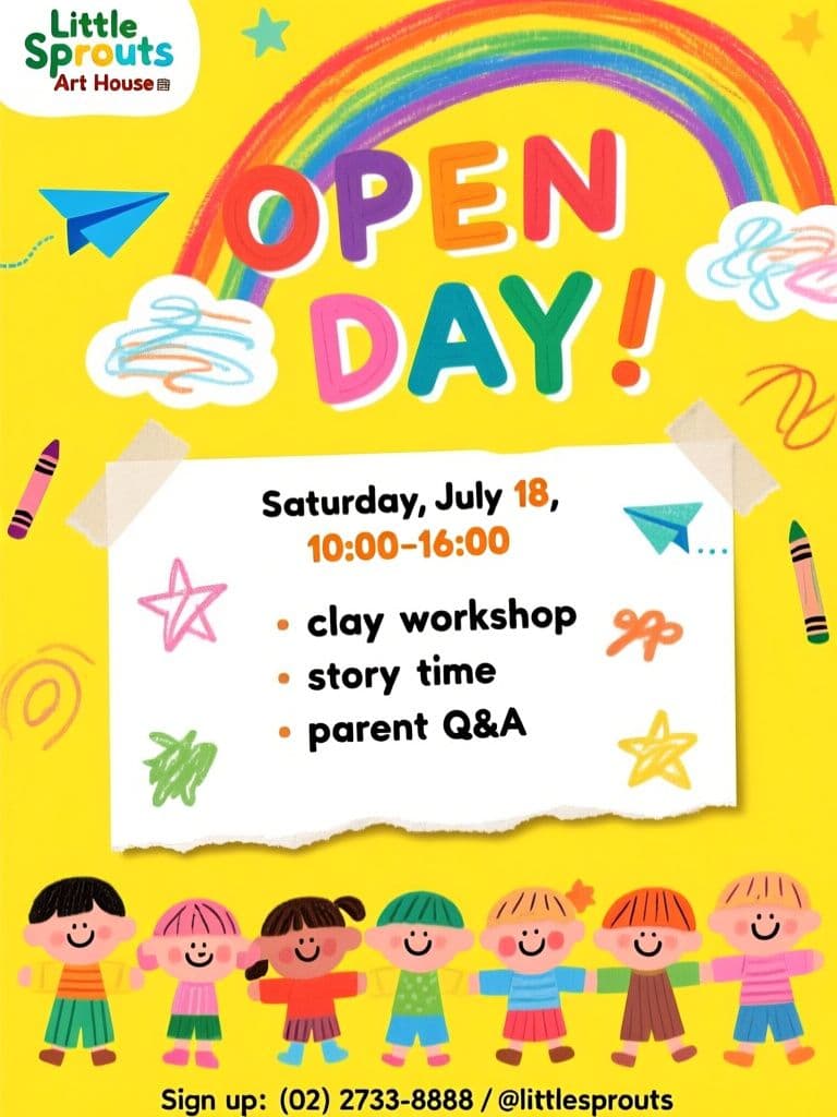 Kids Class Open Day Invitation (Crayon Collage)