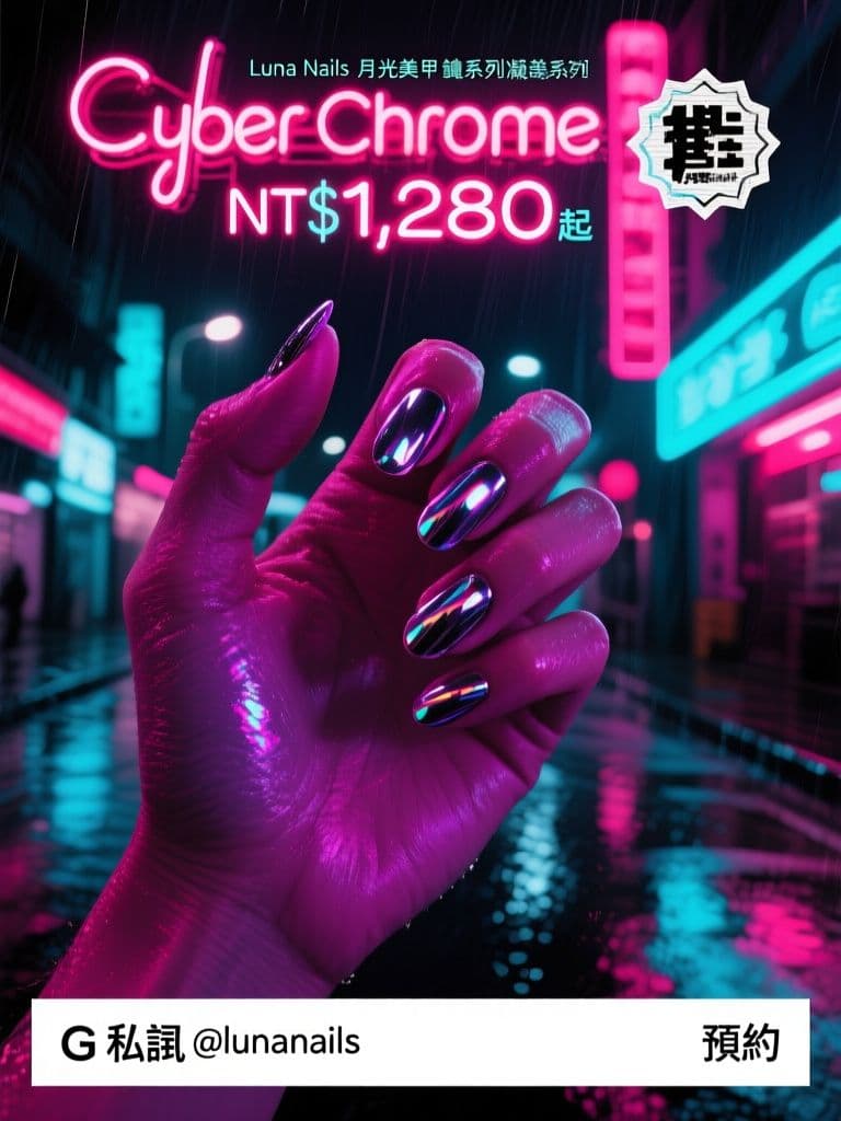 Nail Studio Chrome Collection Poster (Neon Cyberpunk)