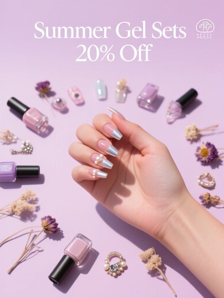 Nail Studio Seasonal Sale Hero (Pastel Macro Flat Lay)