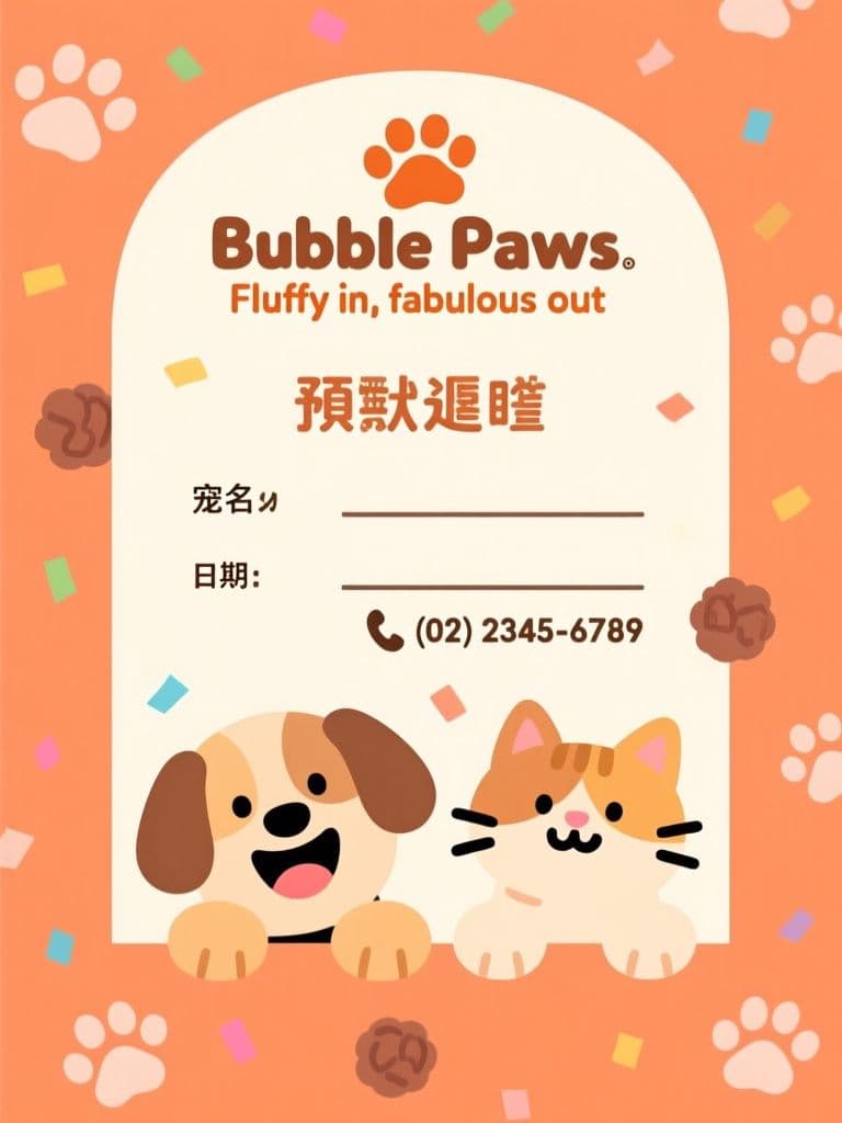Pet Grooming Appointment Card (Playful Flat Illustration)