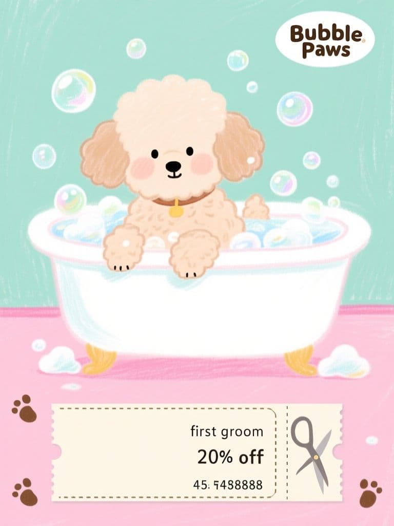Pet Grooming Tear-Off Coupon Flyer (Storybook Style)