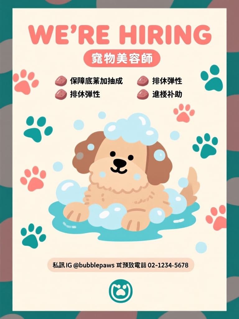 Pet Grooming Hiring Poster (Bubble Illustration)