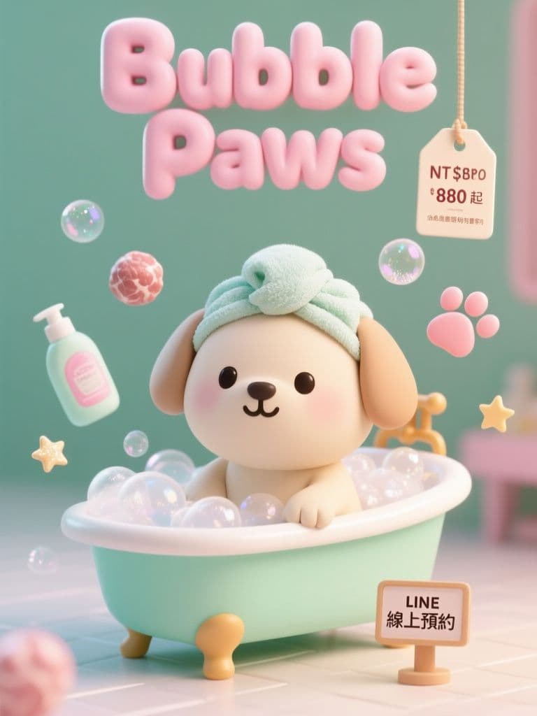 Pet Grooming Spa Package Poster (3D Clay Render)