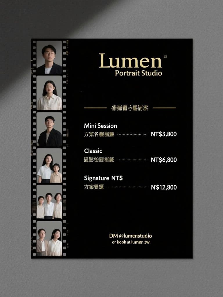 Photography Package Menu Card (Moody Editorial)